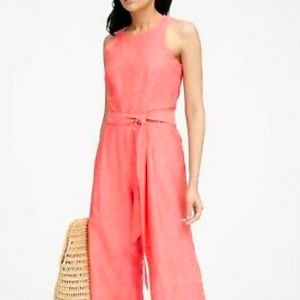 Banana Republic Petite Linen Jumpsuit Coral Orange